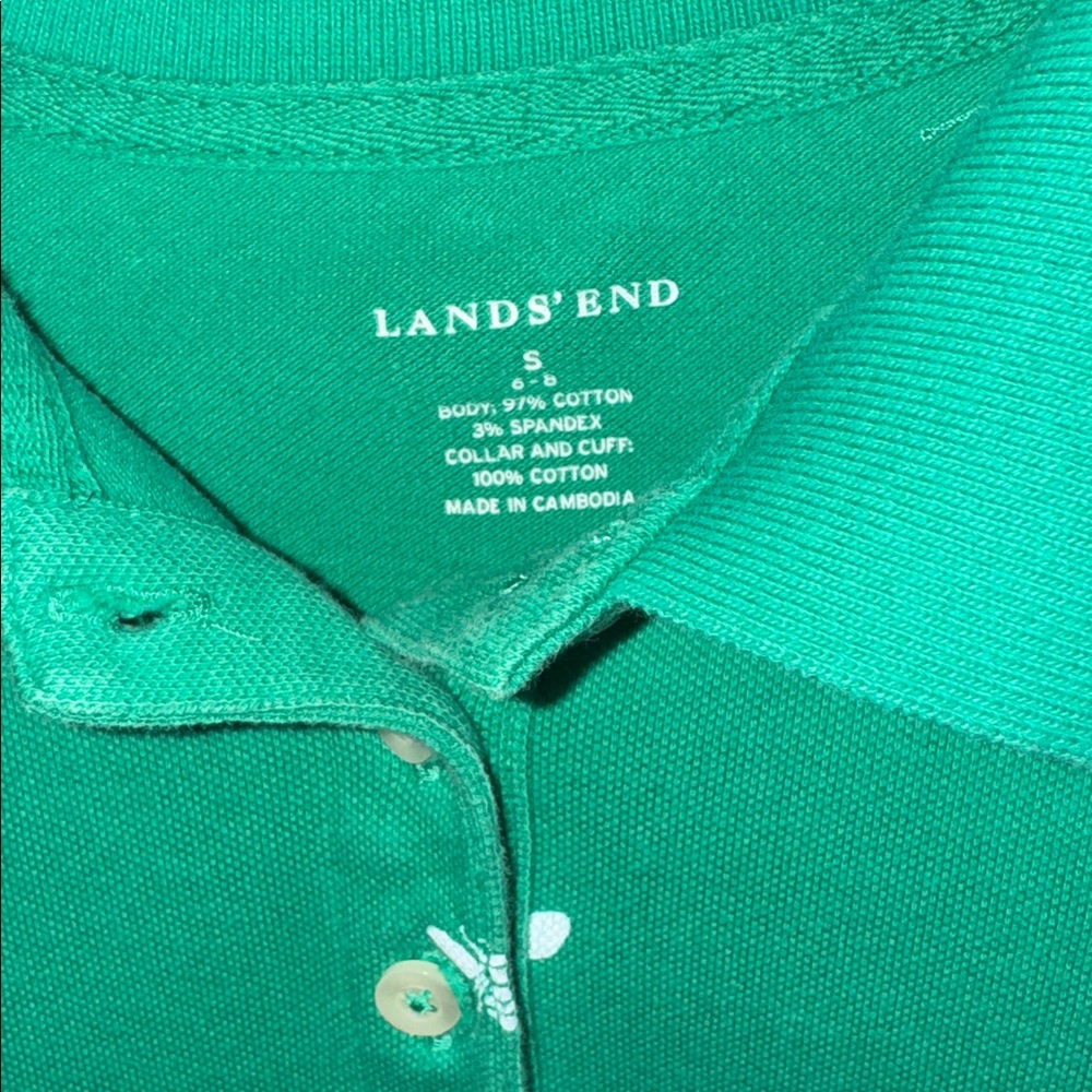 Lands' End Teal Green Bee-Embroidered Polo Shirt Golf Spring Short Sleeve Small - Picture 3 of 5